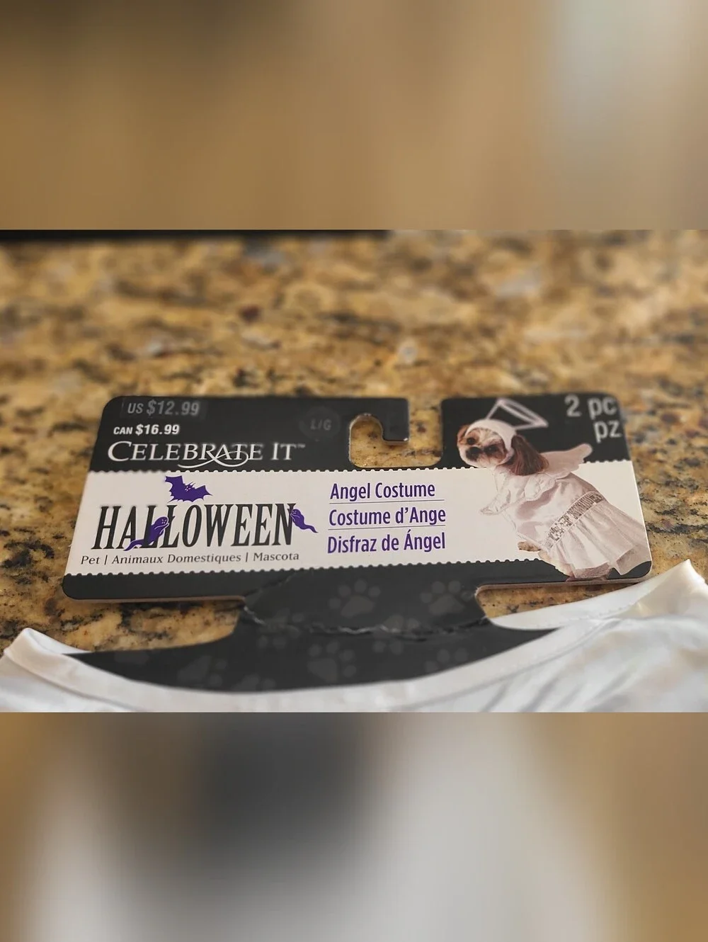 Celebrate It White Angel Dog Costume with Sequin Waistband and Halo Headband